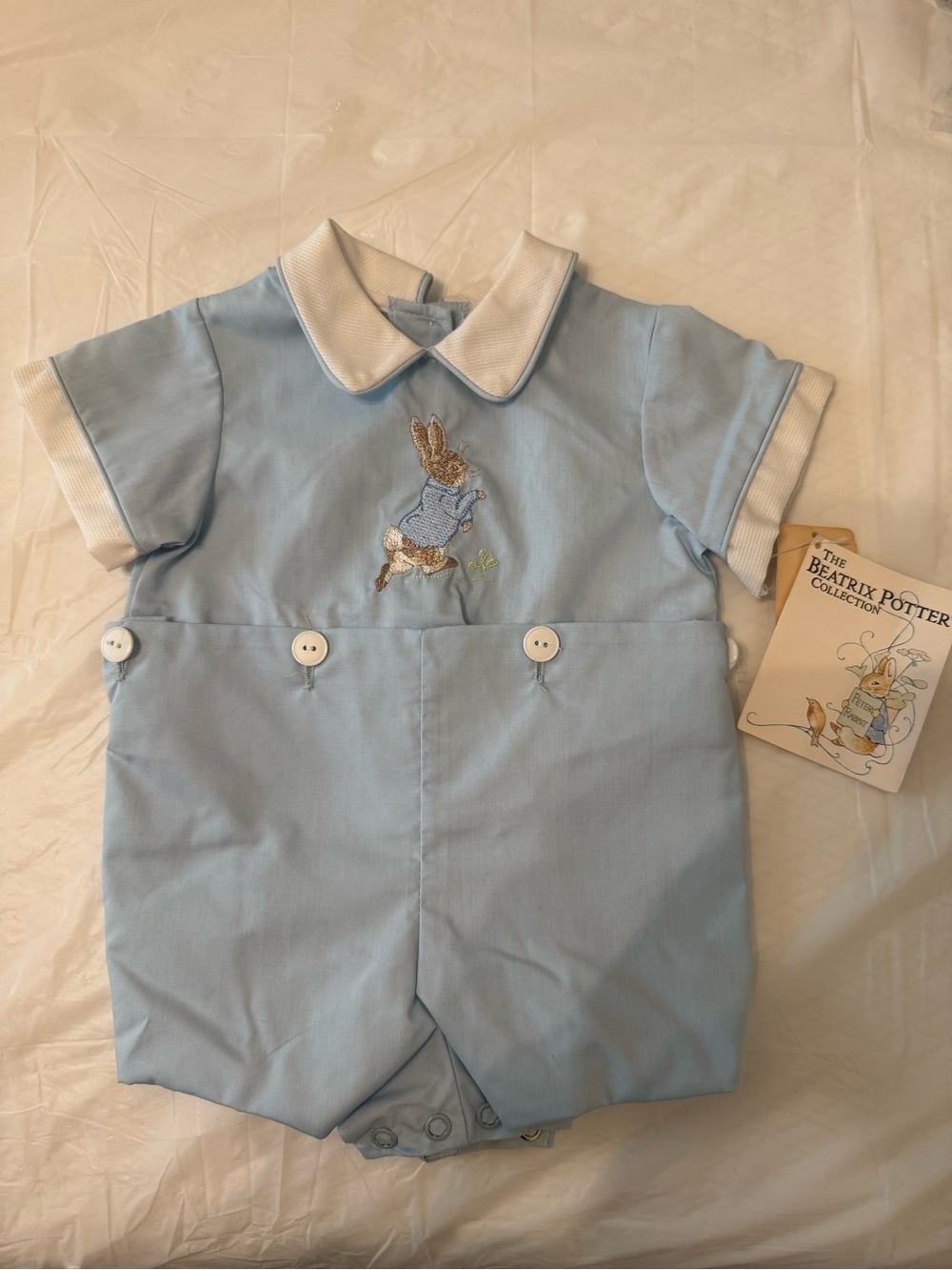 Vintage The Beatrix Potter Collection Baby Romper Light Blue Rabbit 0-3 M
